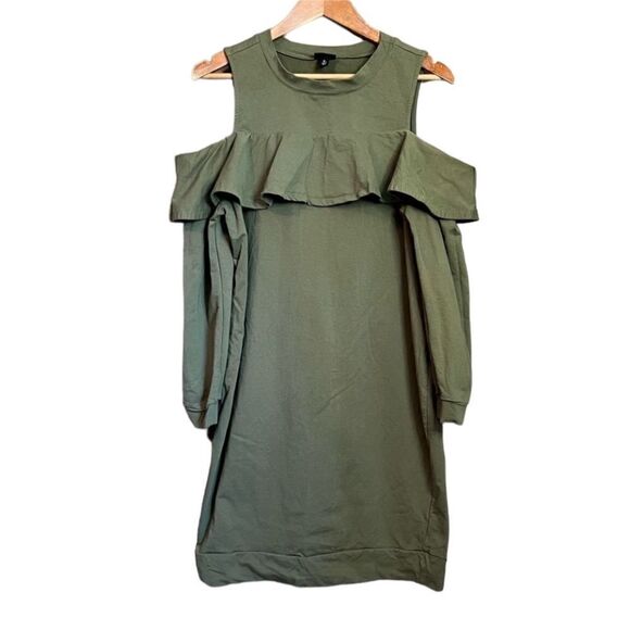 Torrid ruffled knit sweatshirt dress. Olive green. - Picture 3 of 13